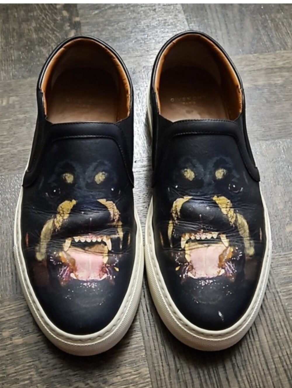Givenchy Black Leather Slip-On Sneakers with Multicolor Graphic